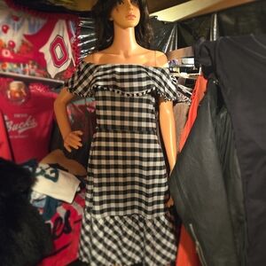 Ann Taylor Black and White Checkered Midi Dress